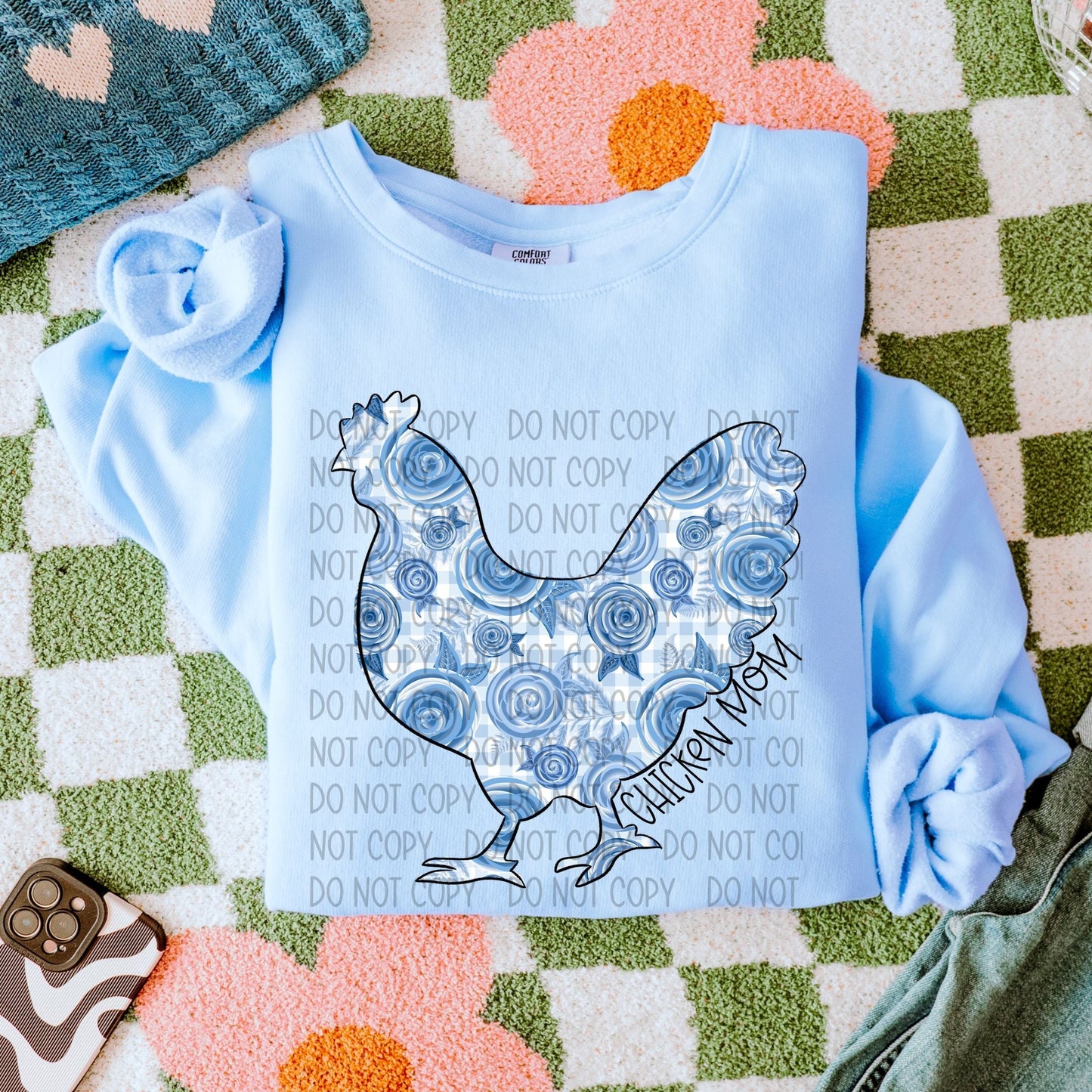 Chicken Mom Blue Florals