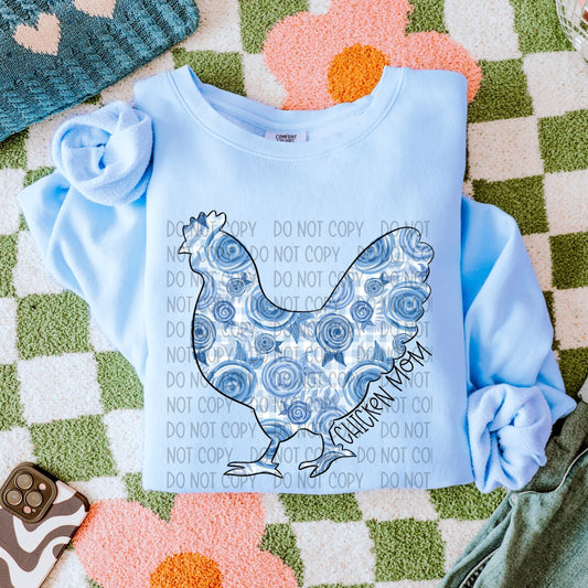 Chicken Mom Blue Florals