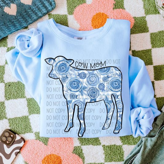 Cow Mom Blue Florals