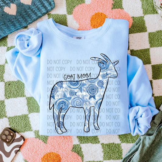 Goat Mom Blue Florals